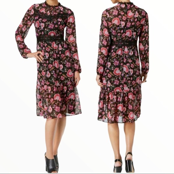 Nine West black chiffon printed midi dress… - Picture 1 of 7